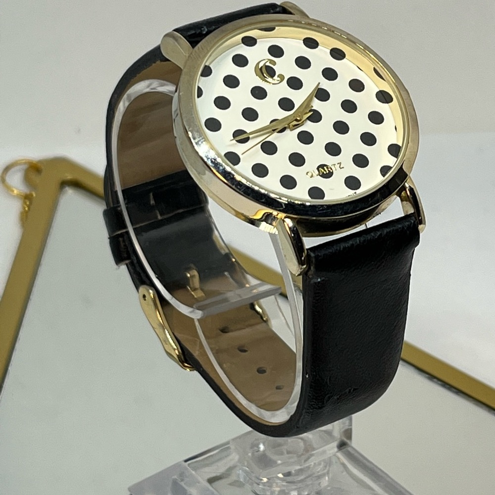 CHARMING CHARLIE gold tone black polka dots! Hard to find Color! Adjustable band